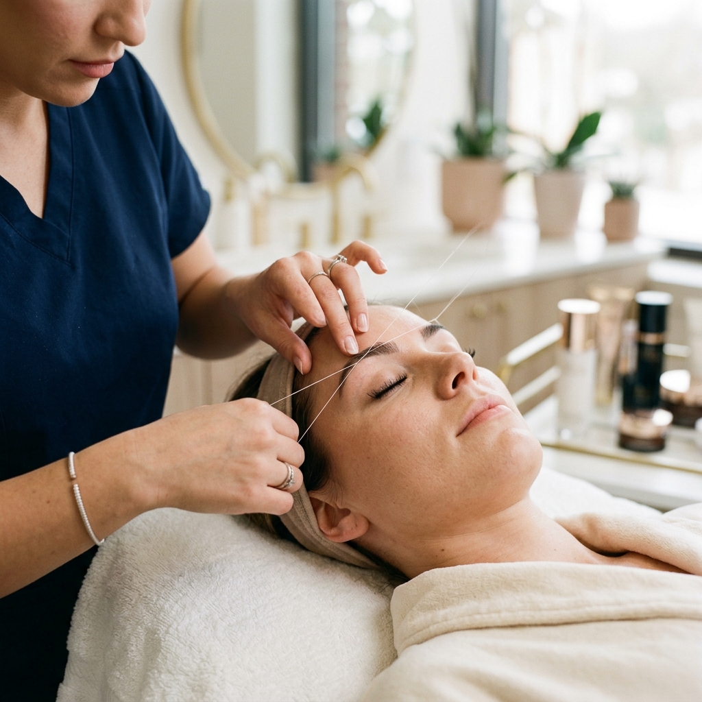 Haarentfernung mit Faden Gesicht